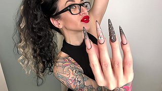 Long Nails and Fishnets Gloves, Sucking Fingers, Red Lips and Long Hair