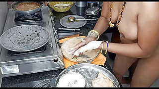 Indian desi aunty making food in Kitchen our husband went to come sex and cow girl style sex with hot boobs