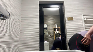 Secret masturbate with bottle and squirt in public toilet