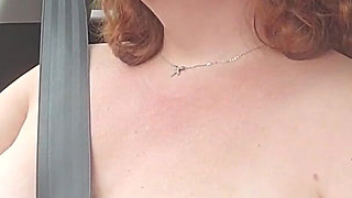 Curvy Hot MILF Driving Through Town and Construction Topless and Playing with Big Natural Tits and Nipples