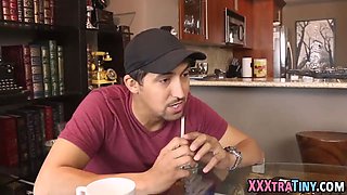 Petite teen takes facial cumshot