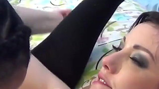 Young brunettes banged hard in interracial orgy