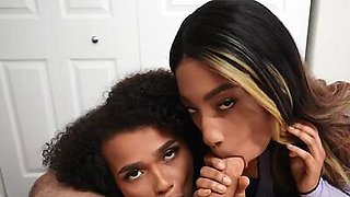 Black GF and BFF fucked by BF in POV in threesome session