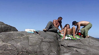 Beach mermaid fucks two sailors