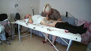 Mother-in-law Sucks and Jerks off My Dick on the Massage Table and Swallows Cum