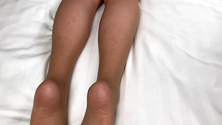 Mrs Mature Feet Wearing Her Old Tan Pantyhose