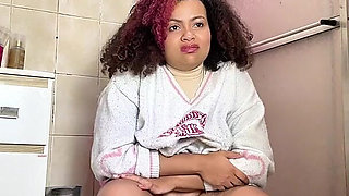 Chubby Girl Can't Stop Farting in Toilet with Belly Ache