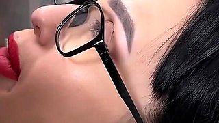 Sucking and Licking Balls, Cumshot on Face with Glasses