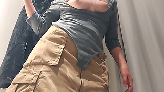 Busty hairy milf with a giant ass tries on clothes naked
