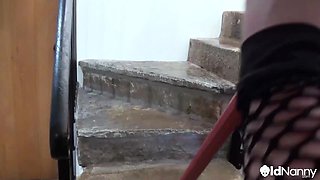 British Milf Auntie Trisha Solo Stair Play - OLDNANNY