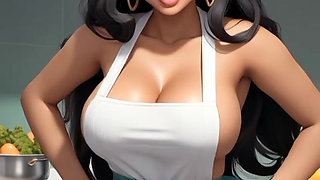 Indian girl Jaya Anjali in her kitchen (Ai model)