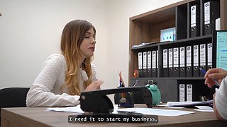 Loan4k. czech lady with Huge Boobs is sucking clerk\u2019s Big Cock in his office