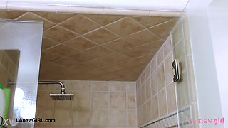 Hot teen blonde took a shower