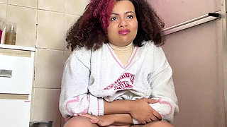 Chubby Girl Can't Stop Farting in Toilet with Belly Ache