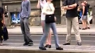 Blonde Amateur Takes Facial Outdoors In Public