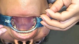 Throat Fuck with Open Mouth Gag and Spit Cum in Mouth