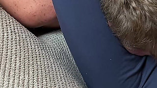 Cruel Headscissors in Blue Leggings on the Couch