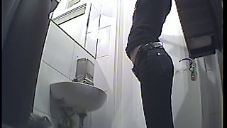 Slender and cute amateur stranger girl in the toilet room