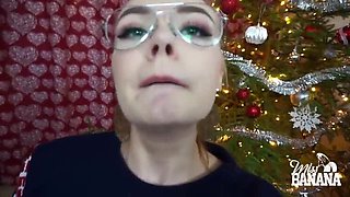 Miss Banana Blowjob: Sexy Blonde Swallows Big Uncut Cock POV