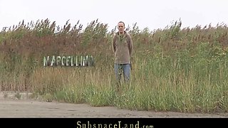 Paris Pink In Leashed Slave Walked As Pet On The Beach