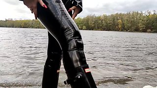 Hunter Boots Peeping By The Wild Wanker At The Lake