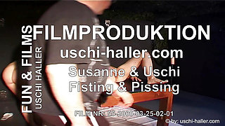 Lesbian fisting & pissing party with a guy