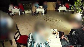 Public Restaurant Orgy! Alexandra Wett Sucks & Fucks Under Table - Cum in Mouth & Creampie