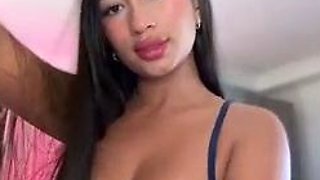Busty curly brunette with big boobs fucks on couch