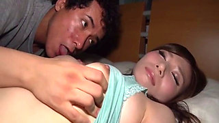 Sleeping Japanese with big tits gets fucked