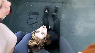 Lezdom Public Spitting and Smoking Humiliation with Double Domme