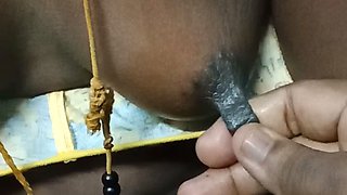 Desi Indian Tamil v HouseWife Renu's cute boobs nipples are hardly tagging by her cuck hubby for show's live call  to FB friend