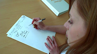 Hot girl is laid on teachers desk as teacher fucks her from behind