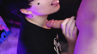 Cute femboy brunette gives me head