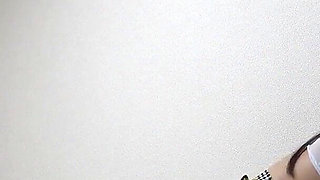 Girls-only Apartment in Japan a Room Where Busty Girl in Too-small Miniskirt Uniform and Thong Panties Is Cleaning Apartment