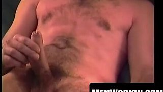 Bony youngster milks his fur covered long sword solo