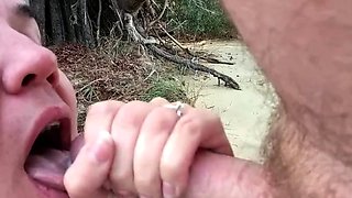 Public Blowjob by a Stunning Brunette MILF Who Swallows