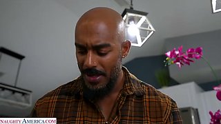 Petite brunette Bunny Fae gets drilled by her dad's friend's big black cock