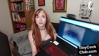Inked ginger femdom ridiculing tiny cock