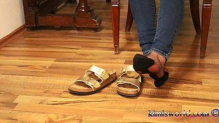 Golden Mules & Black Nylons - Sensual Shoe Removal