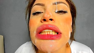 A slutty brunette sucks a solid cock very intensely and passionately