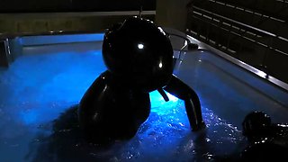 Latex slut solo anal masturbation