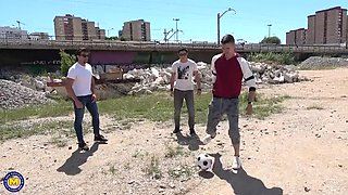 Mature Musa Libertina Takes Four Young Studs Outdoors for Wild Foursome and Creampie