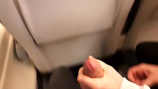 Horny dude was masturbating on the train with a help of some girl POV