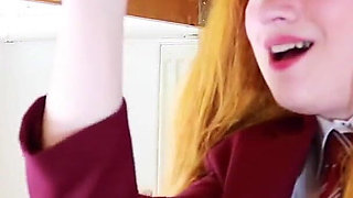 18 Year Old Victoria Greene Sucks Cock And Gets Her Uniform Soaked Under The Milking Table