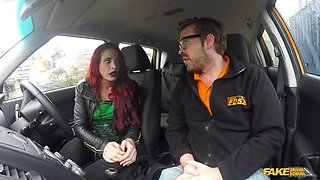 Crazy redhead fucks car gearstick
