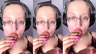 Asmr Paprika Pepper Eating - Asmr, Eye Glasses, Gianess, Lipstick, Big Lips, Mouth, Food, Face Fetish, Long Nails