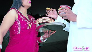 2024 Karwa Chauth- Desi Young Wife Pinki Had Blowjob in Front of Moon, Cumshot on Her Big Ass