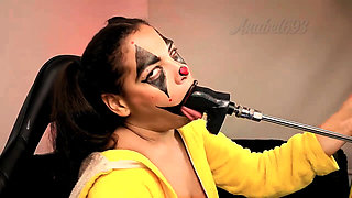 Naughty Clown Fucks Her Throat with a Fuck Machine