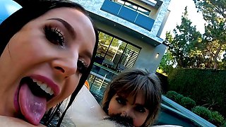StrapOn Lesbian with big boobs fucks her blonde sexy GF