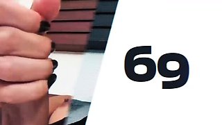 Tanned ladyboy with big tits plays with her hairy cock